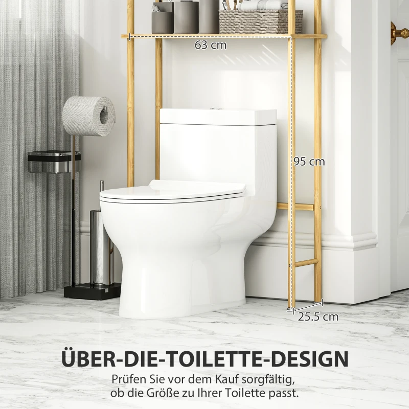 HOMCOM Ruimtebesparend Toiletregal 3 Niveaus, Natuurlijk Hout 69 x 25,5 x 181 cm