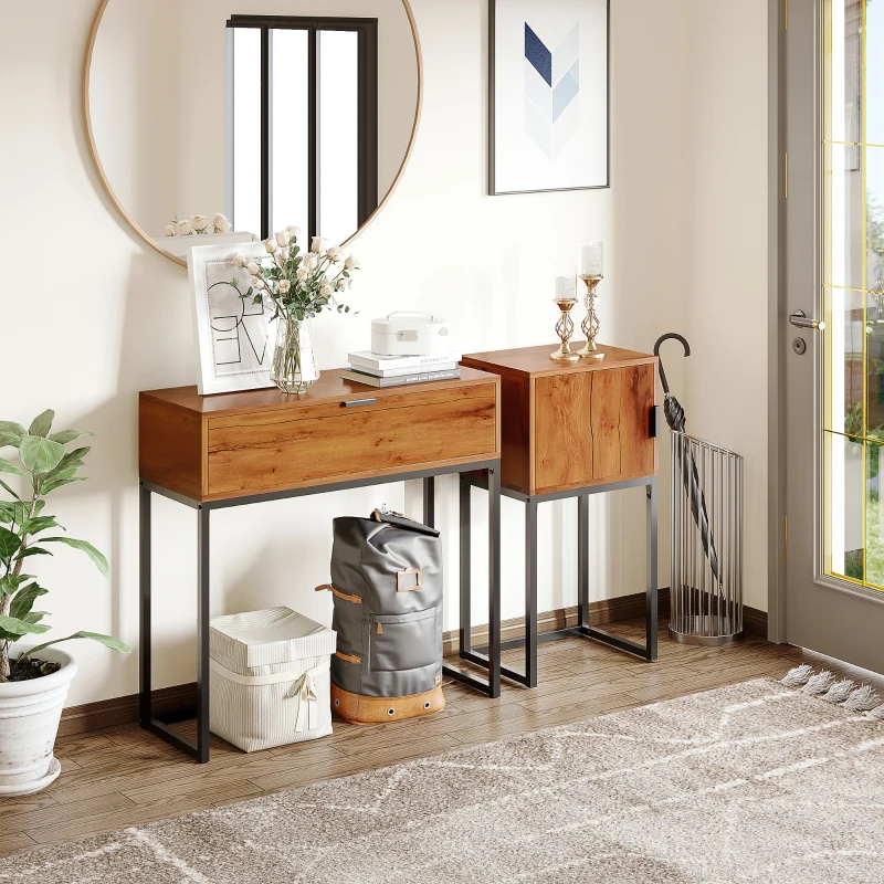 HOMCOM Consoletafel in industrieel design, bijzettafel, dressoir, 1 lade, bruin+ zwart