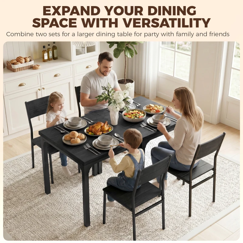 HOMCOM 3 Piece Space-Saving Kitchen Table and Chairs, Dining Table Set for 2 with Metal Legs, Black Wood Effect