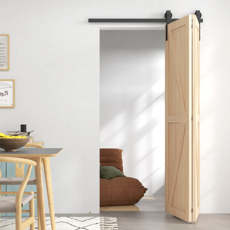 HOMCOM 122 CM schuifdeurbeslagset voor vouwdeuren voor 2 deuren van koolstofstaal