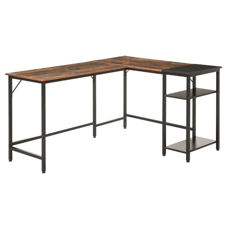 HOMCOM Bureau Informatique Design Industriel Bureau d'angle 2 tablettes Support CPU imprimante Aspect Vieux Bois métal Noir