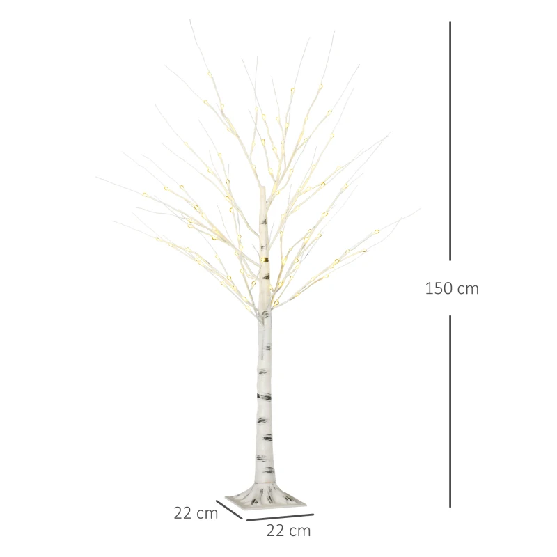 HOMCOM Árvore de Bétula com 96 Luzes LED IP44 Branco Quente Ramos Flexíveis Árvore de Decoração 22x22x150cm Branco