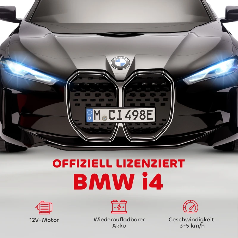 HOMCOM Kinderauto Elektroauto BWM i4 3-5 km/h Afstandsbediening Multimedia-speler Zwart(m-4)