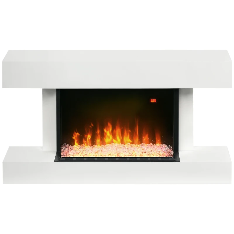 HOMCOM Elektrische Haard, Wandhaard met Verwarming 2000 W, LED 3D-Vlammeneffect, Kristallen, in 11 Kleuren met 3 Helderheidsniveaus, Elektrische Haard met Afstandsbediening, Timer, Wandmontage, Wit(m-11)