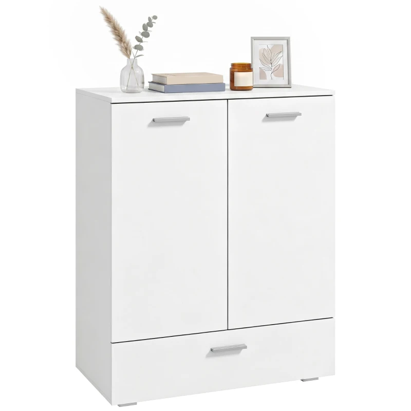 HOMCOM Buffet moderne, armoire de rangement autoportante avec tiroir et tablette réglable, Blanc