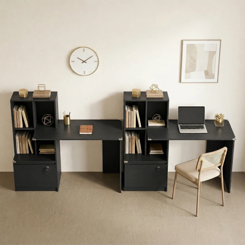 HOMCOM Bureau d'ordinateur avec bibliothèque 4 compartiments et tiroir verrouillable, 126 x 50 x 109 cm, noir