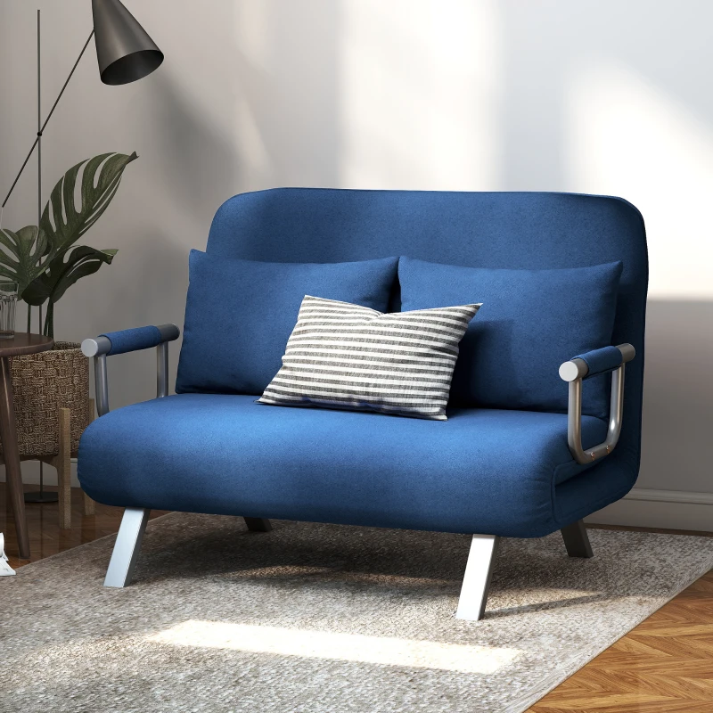 HOMCOM Two-Seater Click-Clack Sofa Bed - Dark Blue