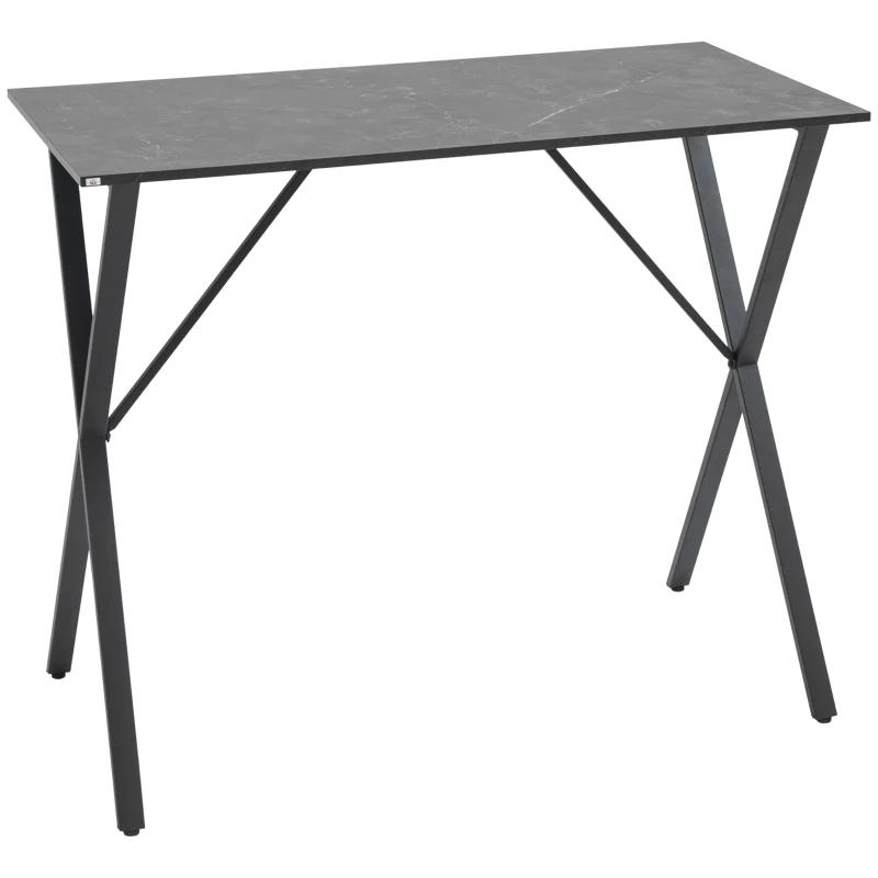 HOMCOM Bar și Masă Înaltă, Stil Industrial, cu Efect de Marmură, din Lemn și Oțel, 120x60x102 cm, Negru