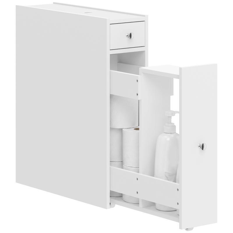 HOMCOM Dulap Baie Slim cu 2 Sertare și Compartiment Deschis, 16x48x58 cm, Alb