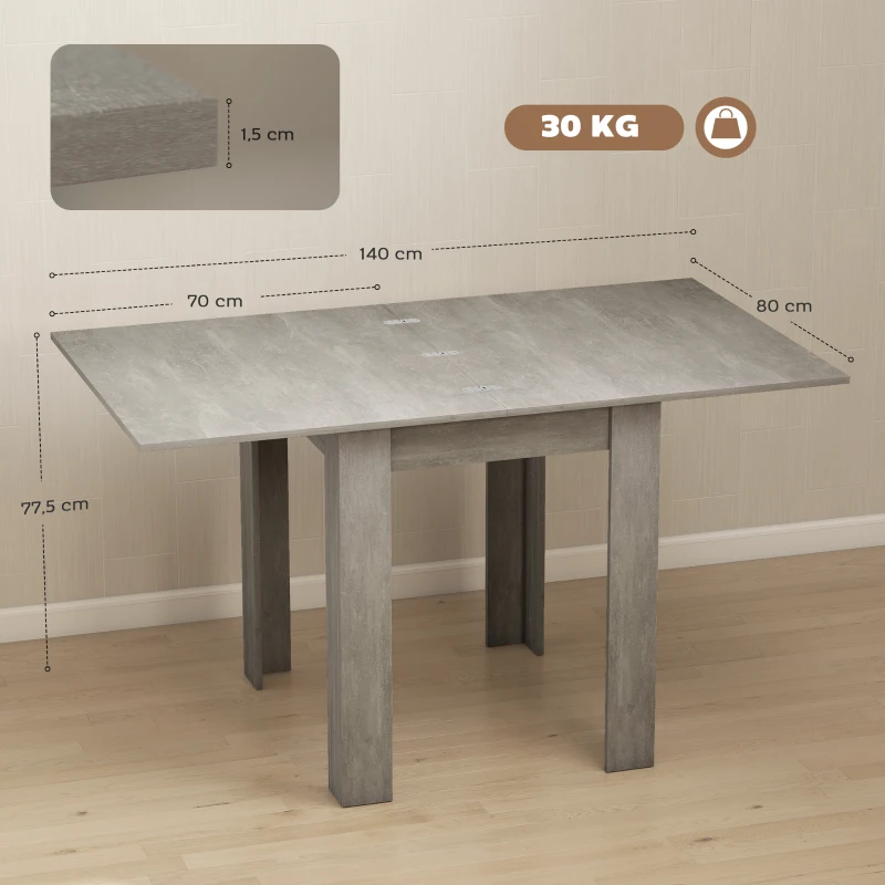 HOMCOM Table à manger extensible rectangle pour 4 à 6 personnes, table de cuisine 70-140 cm, patins en feutre, gris