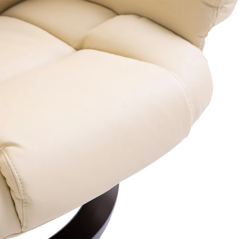 HOMCOM Fauteuil met kruk, ligfunctie, draaibaar, tot 160 kg, kunstleer, metalen frame, crème, 80 x 79 x 100 cm