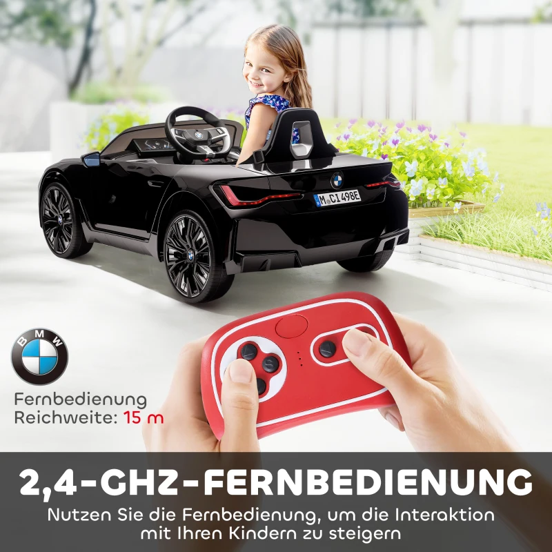 HOMCOM Kinderauto Elektroauto BWM i4 3-5 km/h Afstandsbediening Multimedia-speler Zwart(m-5)