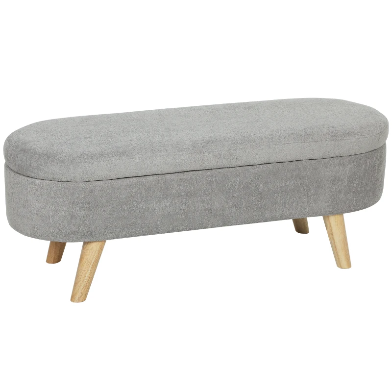 HOMCOM Banc banquette bout de lit coffre de rangement 2 en 1 en tissu avec pieds en bois 110l x 40P x 43H cm gris clair