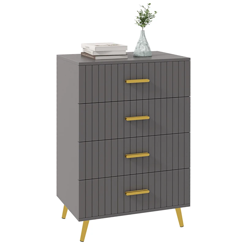 HOMCOM Commode 4 tiroirs meuble de rangement chambre avec pieds en aluminium doré, 60L x 40l x 90H cm, gris