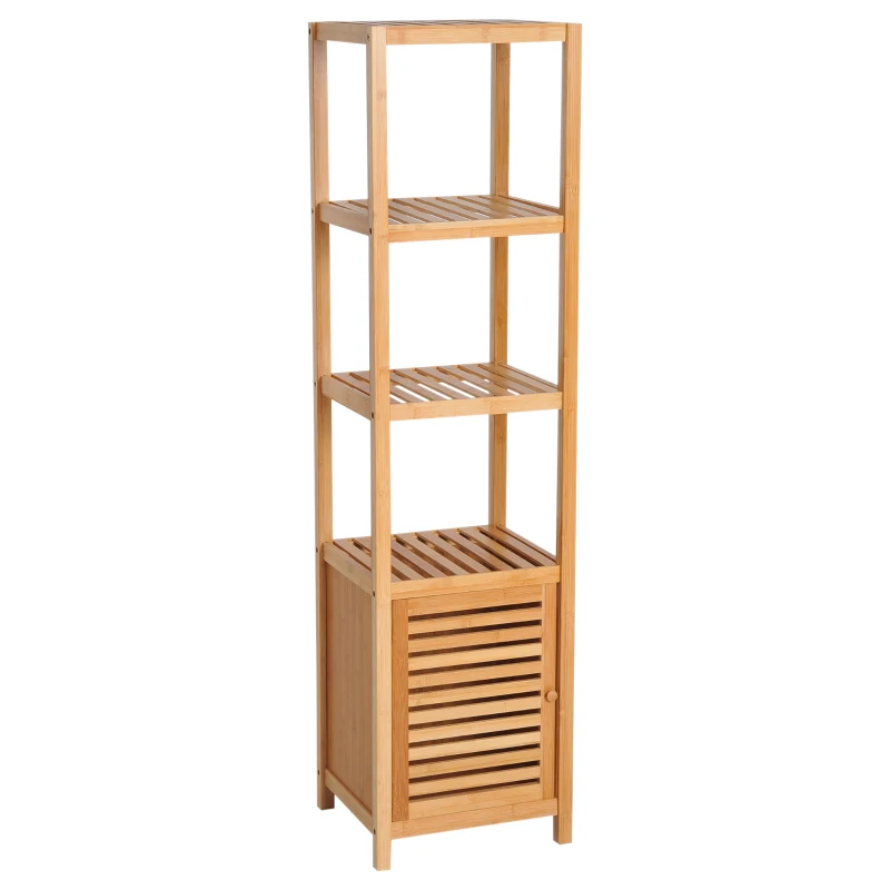 HOMCOM Badkamerkast, vrijstaand, 3 planken, smal & hoog, jaloeziedeur, 36 x 33 x 140cm