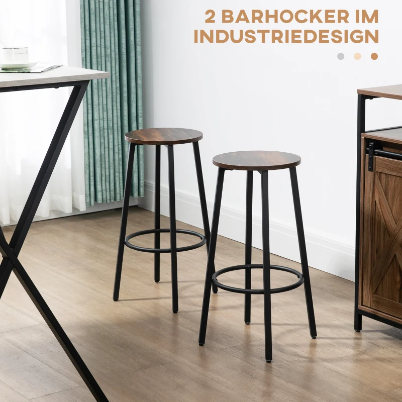 HOMCOM Barkrukset van 2 barstoelen in industrieel design, metalen frame, voetsteun, 42 x 42 x 65 cm