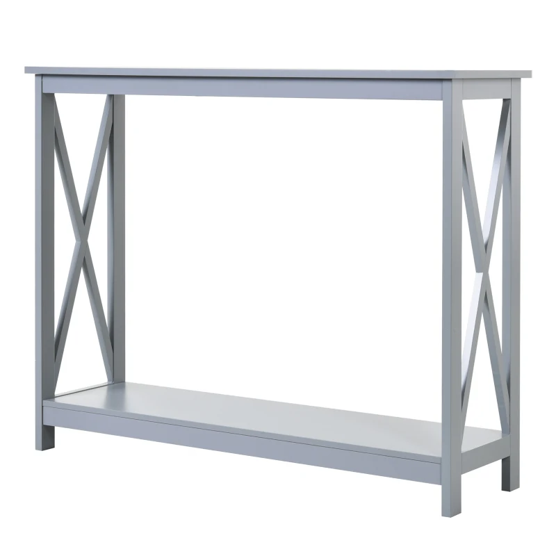 HOMCOM Console Table Hallway Desk w/Storage Shelf, X Design for Living Room Entryway, Grey