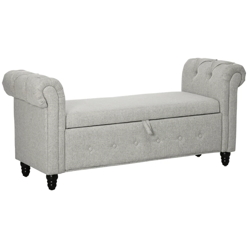 HOMCOM Banc banquette coffre 2 en 1 en tissu aspect lin avec pieds en bois 146,5 x 49 x 72 cm gris