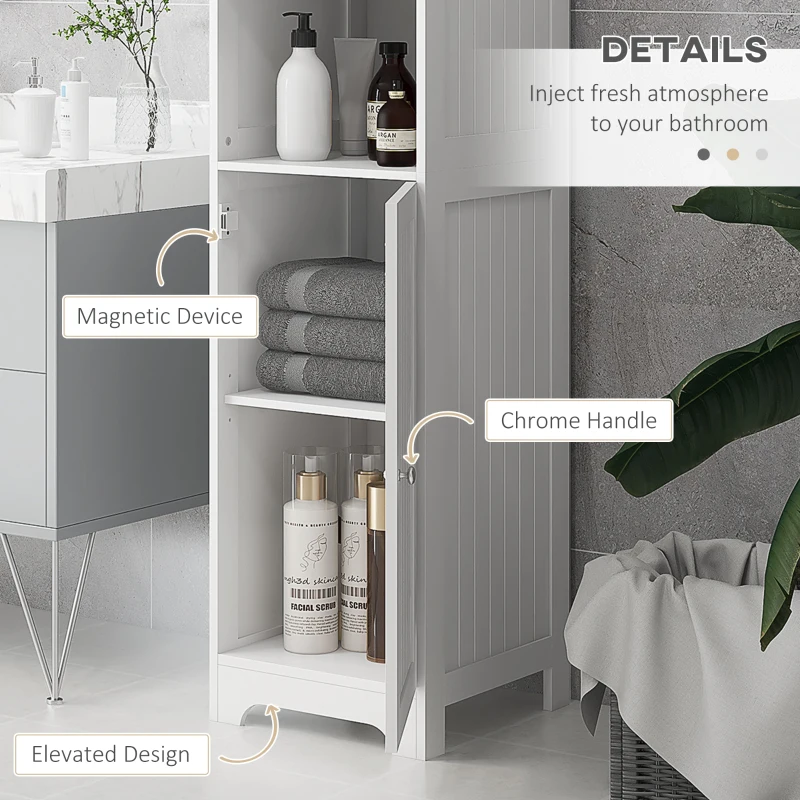 HOMCOM Slim Bathroom Storage Cabinet, Tall Bathroom Cabinet with 3 Open Shelves and Adjustable Shelf, White