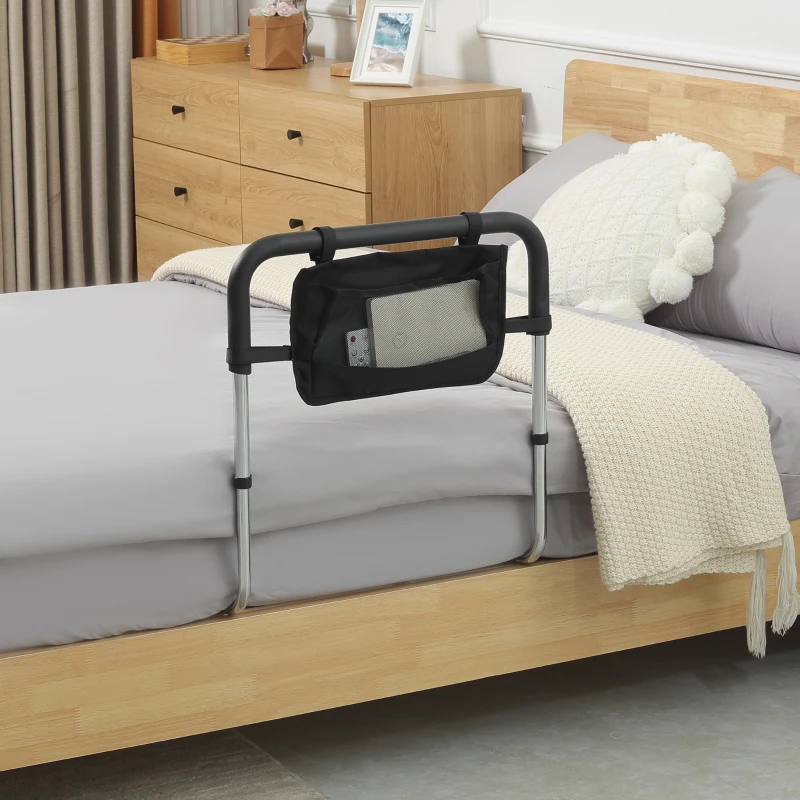 HOMCOM Barre d'appui lit barrière sécurisée protection poignée réglable 5 hauteurs pochette rangement 87Lx51,5lx45-55H cm