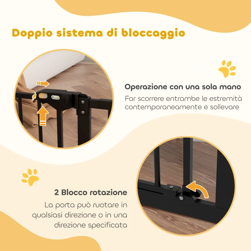 PawHut Cancellino per Cani e Animali Domestici con Chiusura Automatica per Scale e Ingressi, 68x77 cm, Nero