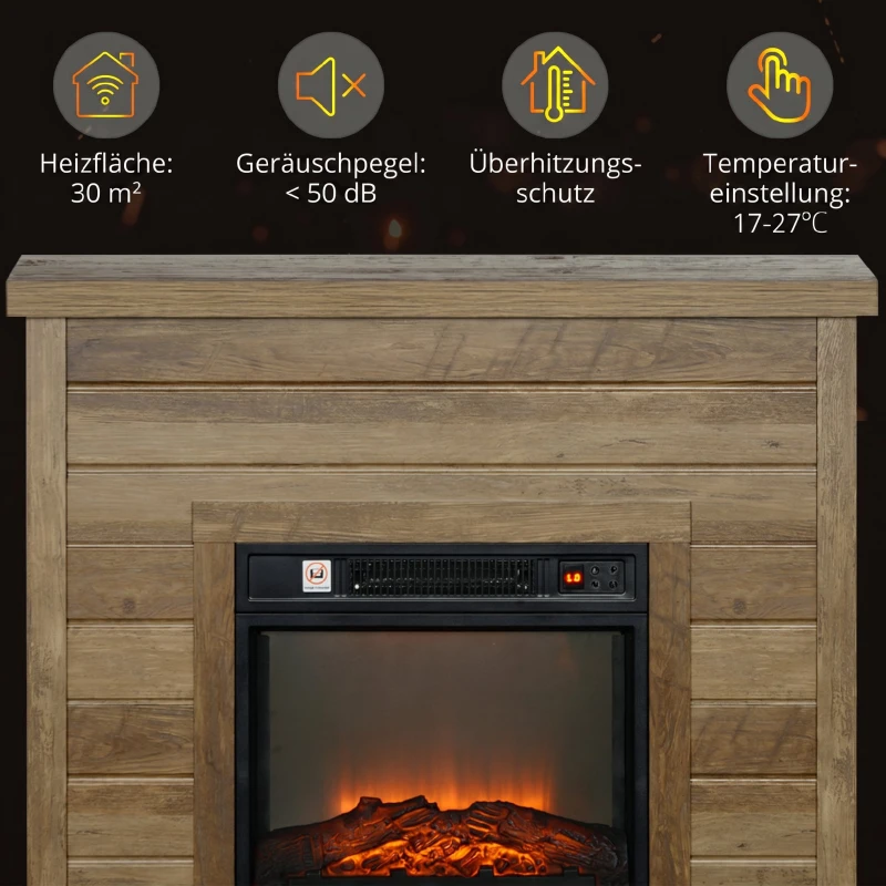 HOMCOM Elektrische Haard, 3D-vlameffect, 3 standen, timer, afstandsbediening, naturel hout