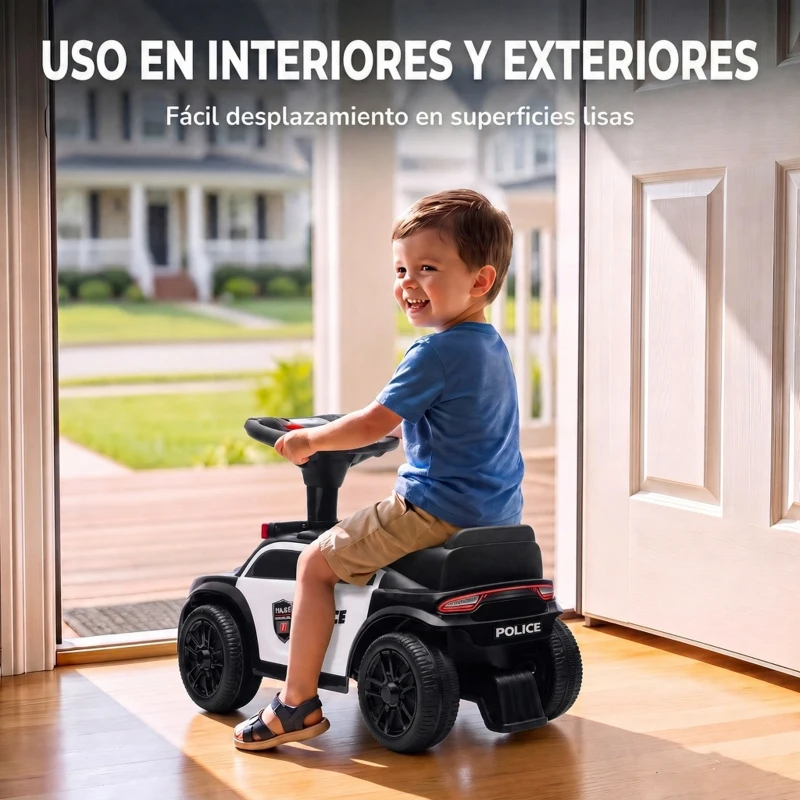 AIYAPLAY Coche Correpasillos de Policía para Niños de 18-36 Meses con Luz Música y Espacio de Almacenaje 65x29,5x36 cm Negro