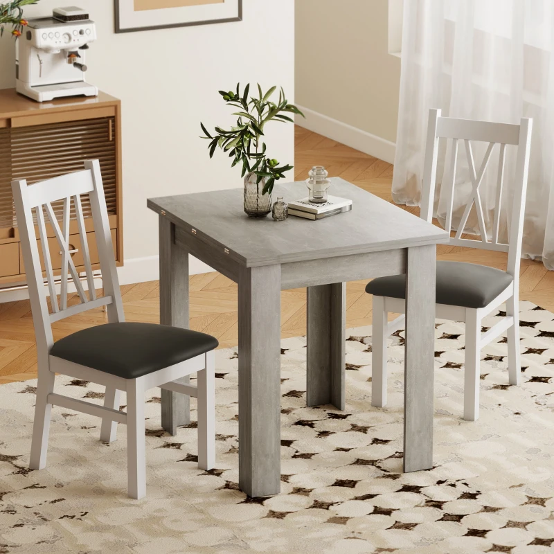 HOMCOM Table à manger extensible rectangle pour 4 à 6 personnes, table de cuisine 70-140 cm, patins en feutre, gris