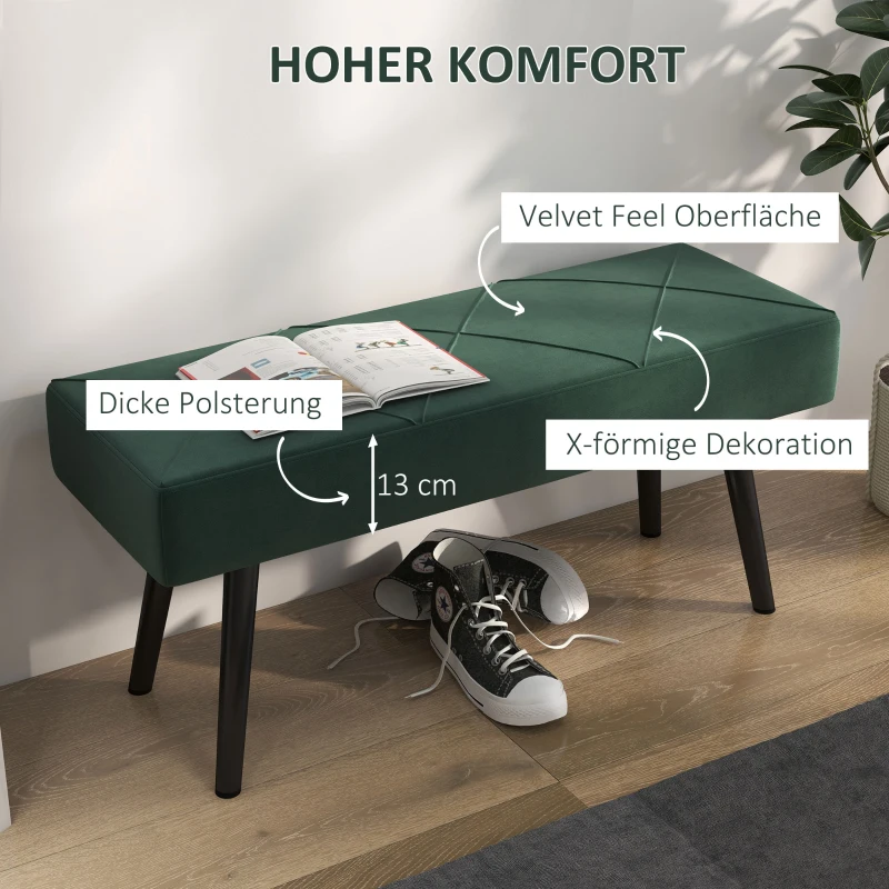 HOMCOM Zitbank Gestoffeerde Bank Bedbank, Fluweeloptiek, 100 x 36 x 45 cm, Groen