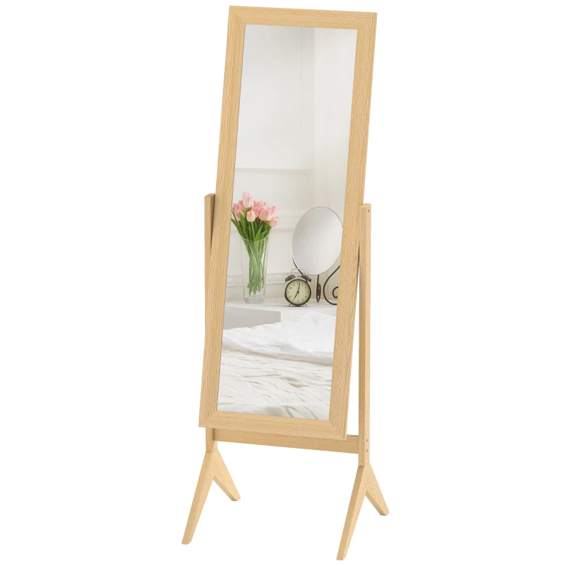 HOMCOM Espejo de Pie Cuerpo Entero Reclinable 47x46x148 cm Espejo de Cuerpo Entero Independiente con Marco rectangular Roble