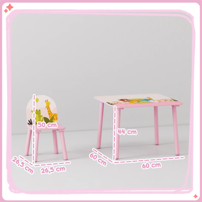 AIYAPLAY Table enfant avec chaise, ensemble table et 2 chaises en bois pour dessiner, jouer, étudier, rose