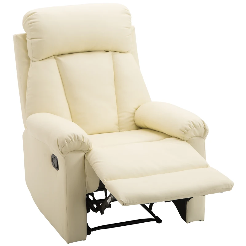 HOMCOM Sillón Relax Reclinable hasta 150° Tapizado en PU Butaca de Salón con Reposapiés Retráctil Respaldo Alto Resposabrazos para Dormitorio 80x97x107 cm Blanco