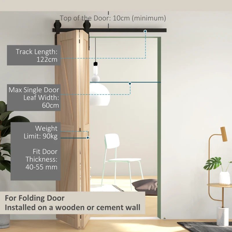 HOMCOM 122 CM schuifdeurbeslagset voor vouwdeuren voor 2 deuren van koolstofstaal