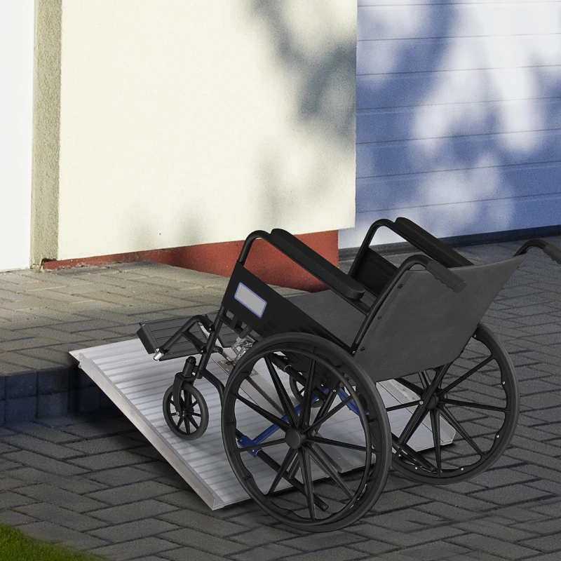 HOMCOM Rampa para Sillas de Ruedas Plegable 61 cm Carga 270 kg Rampa Portátil de Aluminio con Bordes de Seguridad Plata