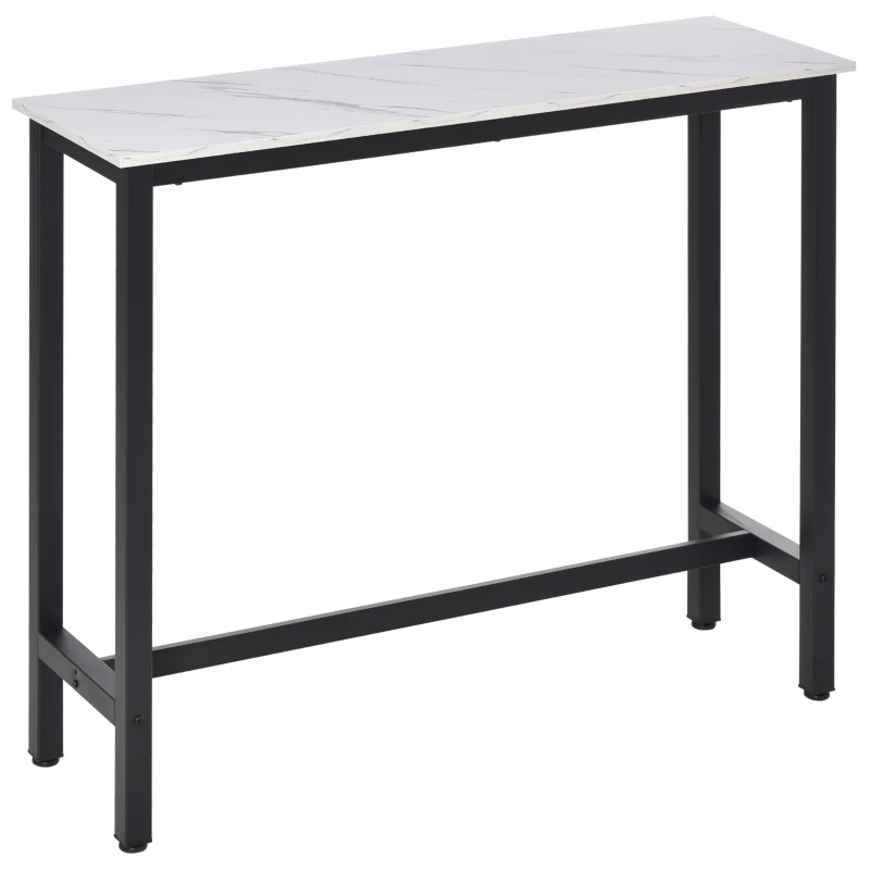 HOMCOM Bartafel met Marmerlook, Stalen Frame, Nivelleringspoten, 120x40x100 cm, Wit/Zwart(m-10)