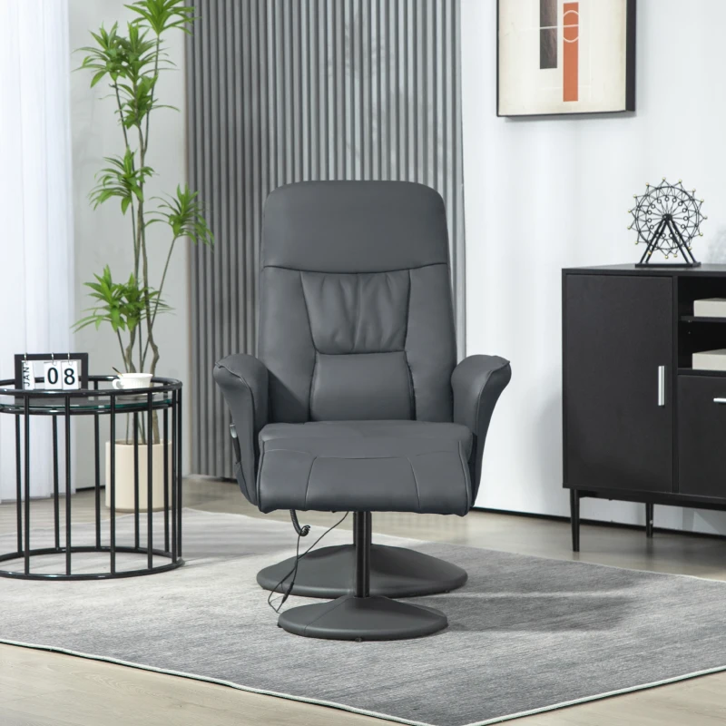 HOMCOM Massagestoel met voetenhocker, ergonomische stoel met 10 vibratiepunten, kunstleer, 76 x 81 x 105 cm, Donkergrijs