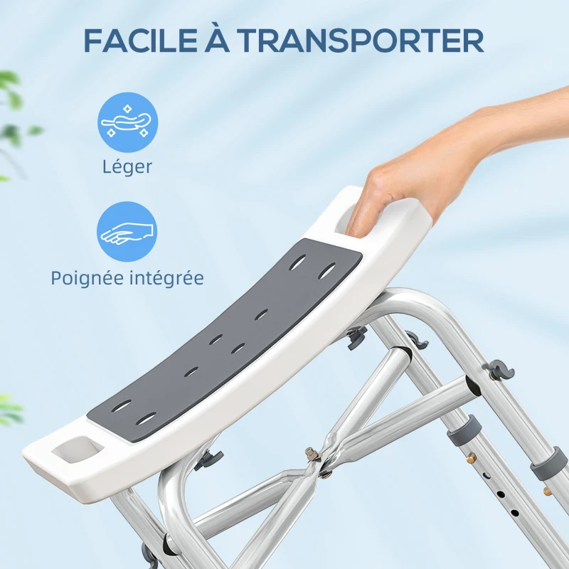 HOMCOM Tabouret de douche chaise de douche - assise rembourré et réglable, patins à ventouses antidérapants, en aluminium gris