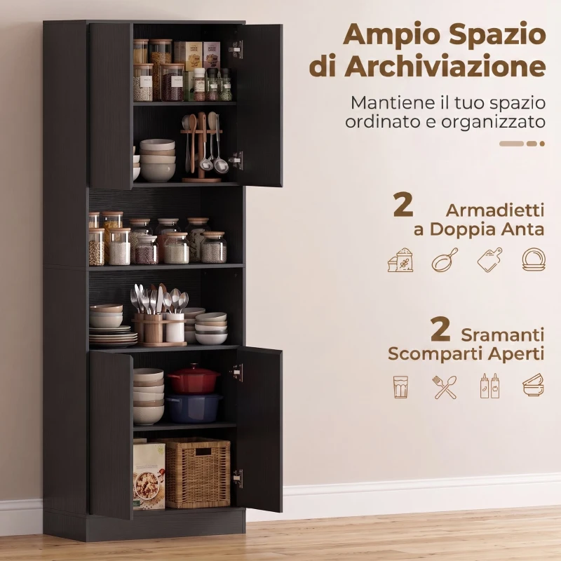 HOMCOM Dispensa Cucina 170cm, Contenitore con Mensola Regolabile, Effetto Legno Nero
