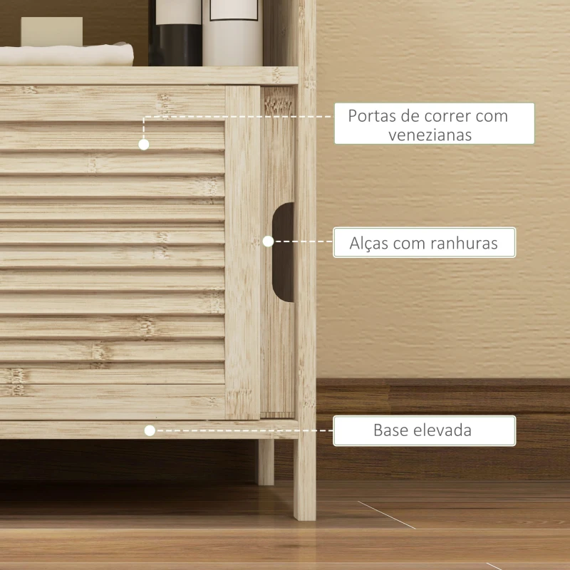 HOMCOM Móvel para Lavatório Pousar em Bambu com Portas Deslizantes de Ripas Compartimento Aberto 60x30x60 cm Madeira