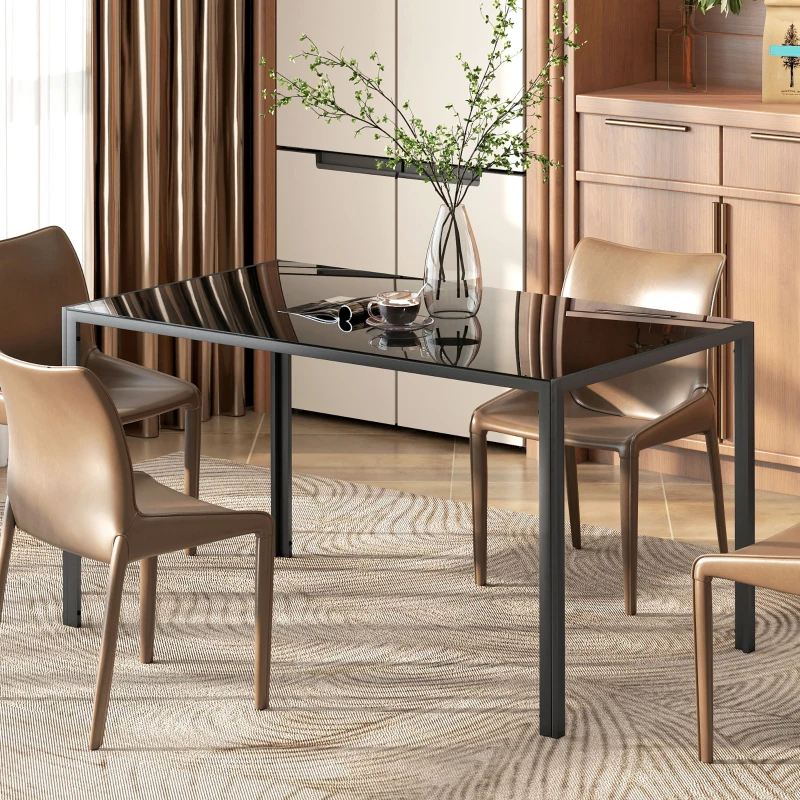 HOMCOM Mesa de Refeição de Vidro Mesa Retangular para 6 Pessoas com Pés de Metal  140x80x75 cm Preto