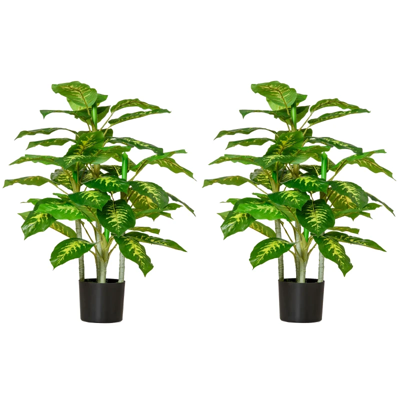 HOMCOM Juego de 2 Árboles Artificiales de 95 cm con Maceta Plantas Sintéticas para Decoración Hogar Salón Oficina Verde