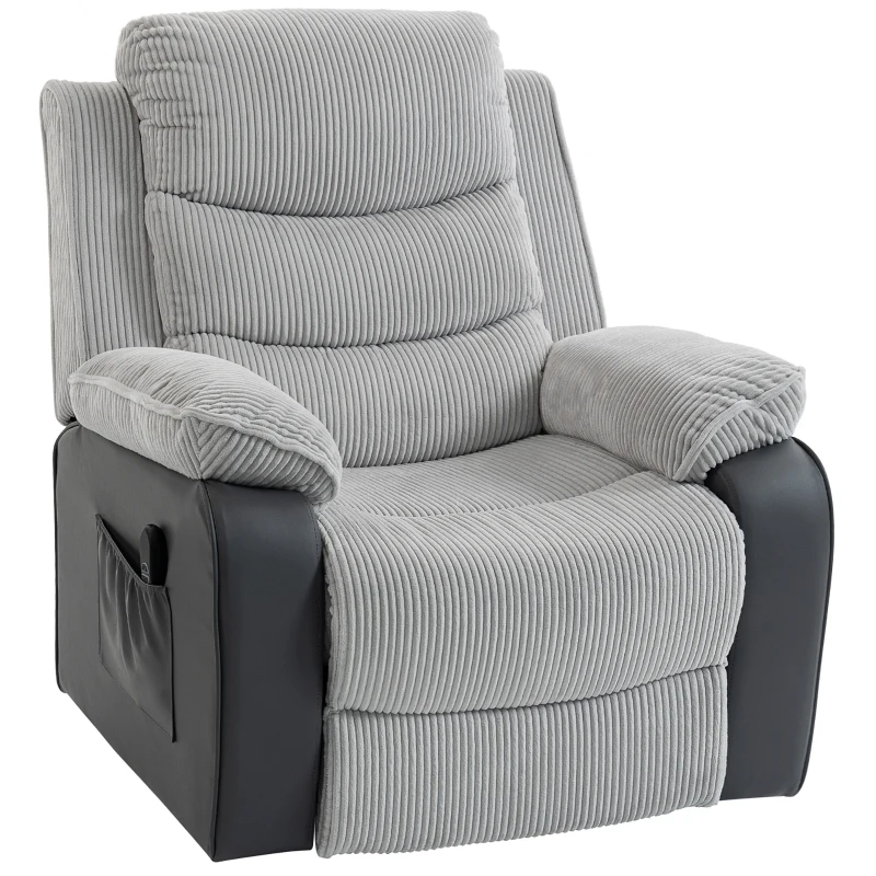 HOMCOM Power Lift Chair for Elderly, Corduroy Recliner with Wide Seat, High Back, USB Port, Side Pockets, Light Grey