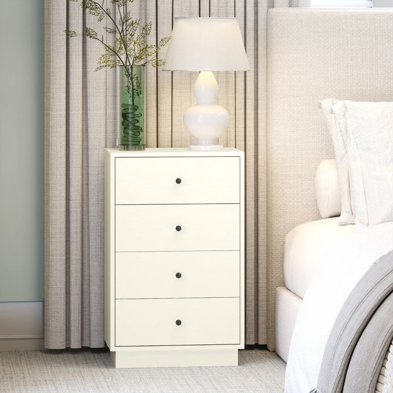 HOMCOM Cómoda para Dormitorio Moderna de 4 Cajones Cajonera Estrecha para Salón Pasillo 47x29x75 cm Blanco