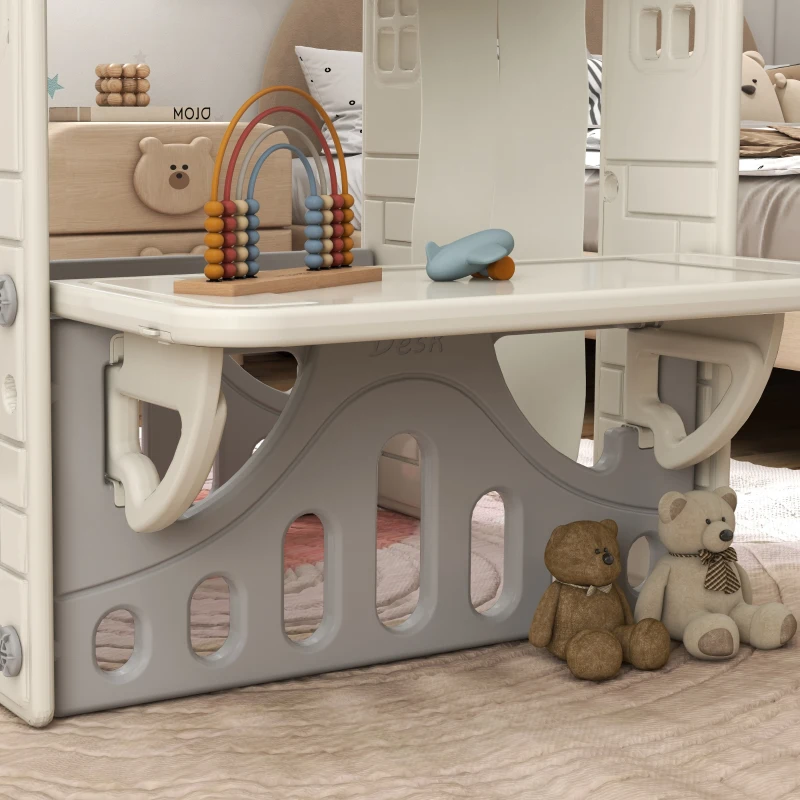 AIYAPLAY Kinder-Spielhaus mit dekorierten Fenstern, gewölbten Türen, Servierstation, 108x80x111 cm, Creme