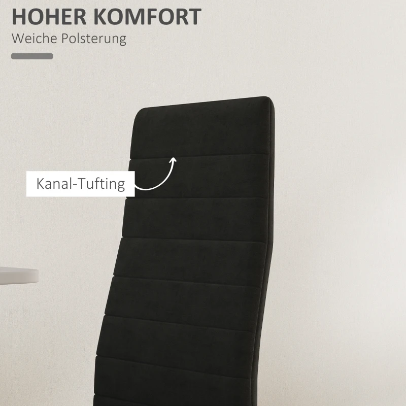 HOMCOM Set van 4 Eetkamerstoelen, Armloos ontwerp, Stofbekleding, Metalen poten, Zwart(m-5)