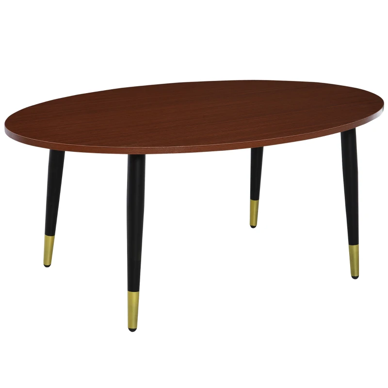 HOMCOM Table Basse Table d'appoint Ovale multifonctionnelle dim. 100 x 60 x 42 cm Aspect Teck foncé