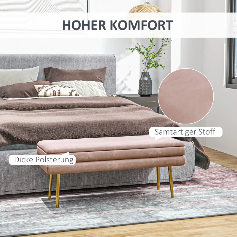 HOMCOM Zitbank Gestoffeerde Bank, met Opbergruimte, Staal, 100 x 37,5 x 42 cm, Roze