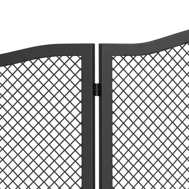 HOMCOM Pare Feu Cheminée Pliable 3 Panneaux, Pare-Étincelles Cheminée, Motif Floral, Métal, 107 x 60 cm, Noir