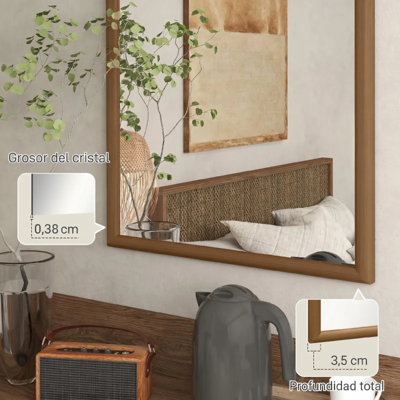 HOMCOM Espejo de Pared 65x110 cm con Marco de Madera en Forma de Ventana Espejo Decorativo para Salón Dormitorio Marrón Oscuro