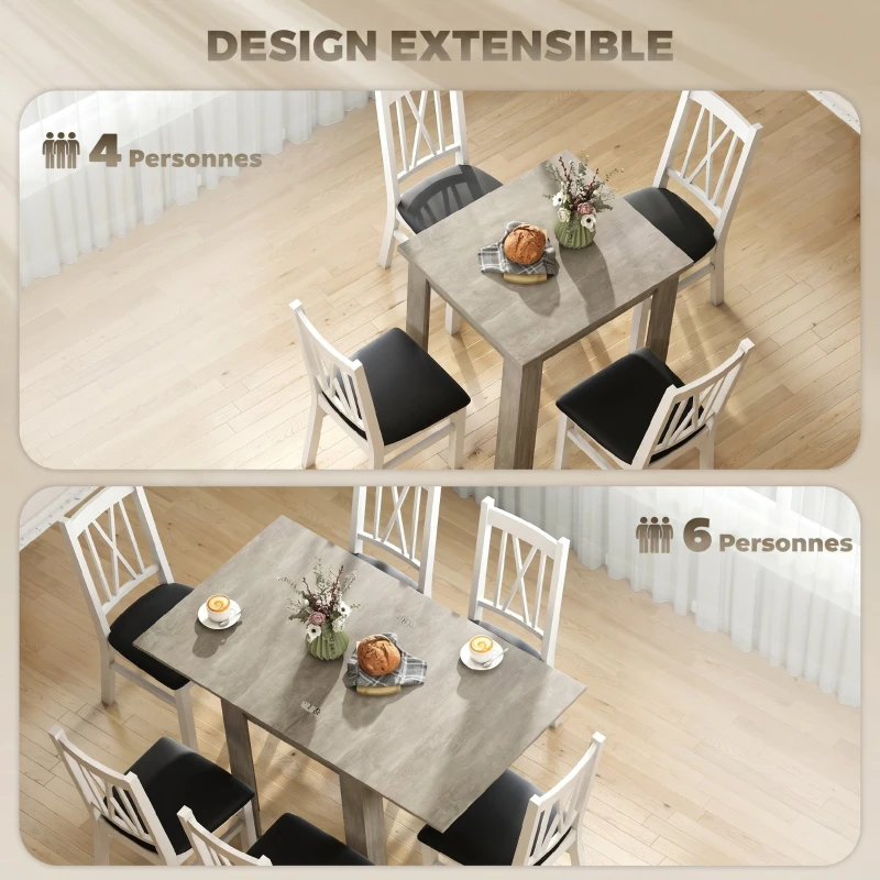 HOMCOM Table à manger extensible rectangle pour 4 à 6 personnes, table de cuisine 70-140 cm, patins en feutre, gris